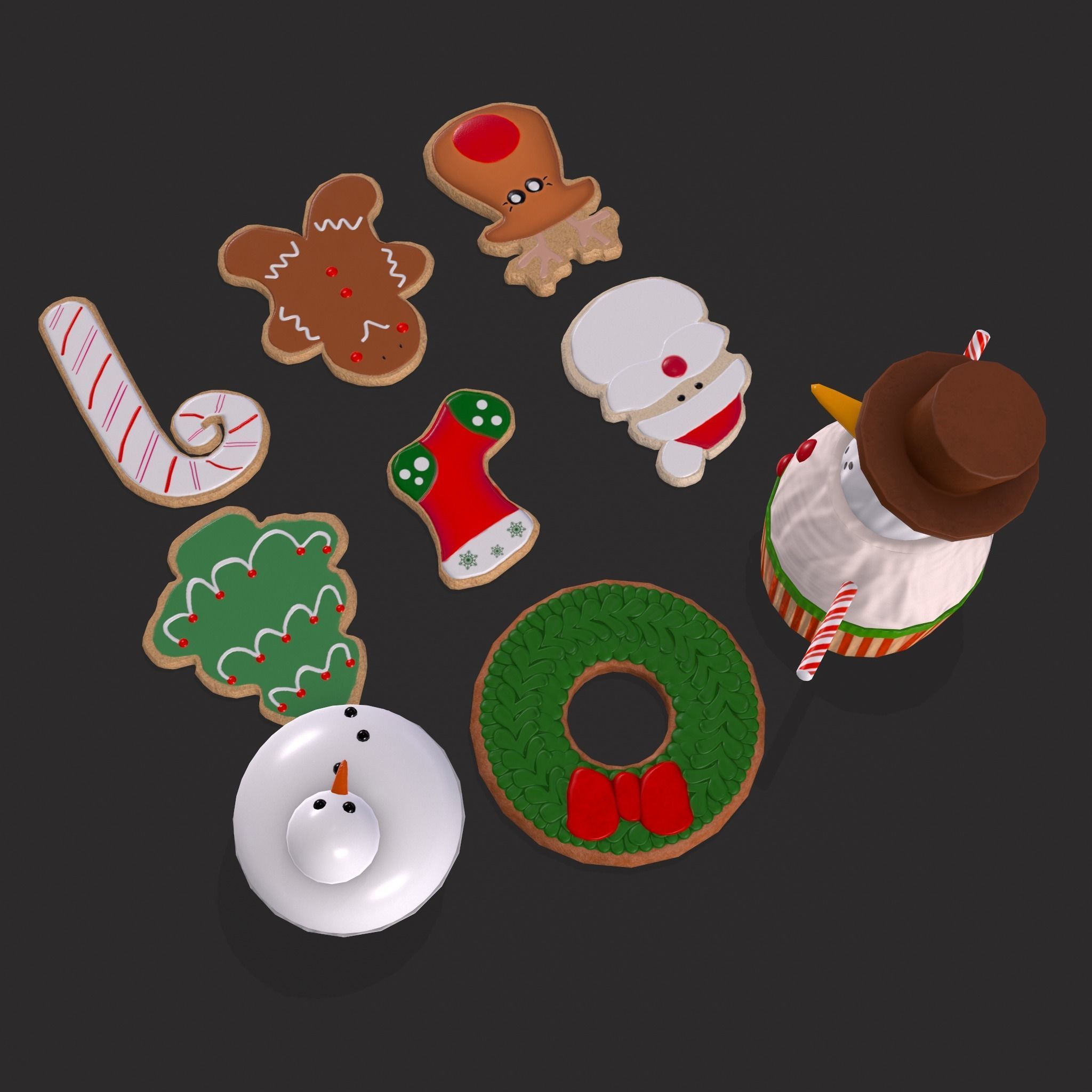 Wreath Cookies and Cupcake 3D Model Collection_8