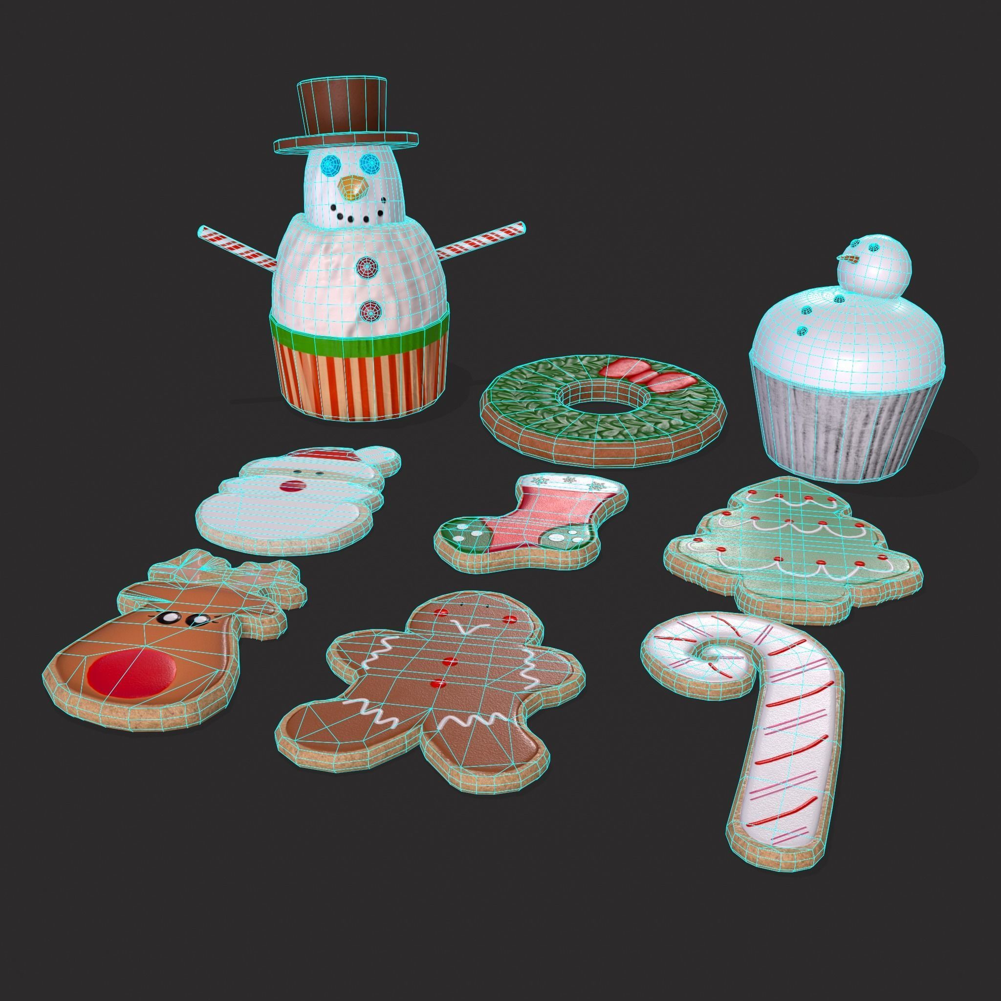 Wreath Cookies and Cupcake 3D Model Collection_5