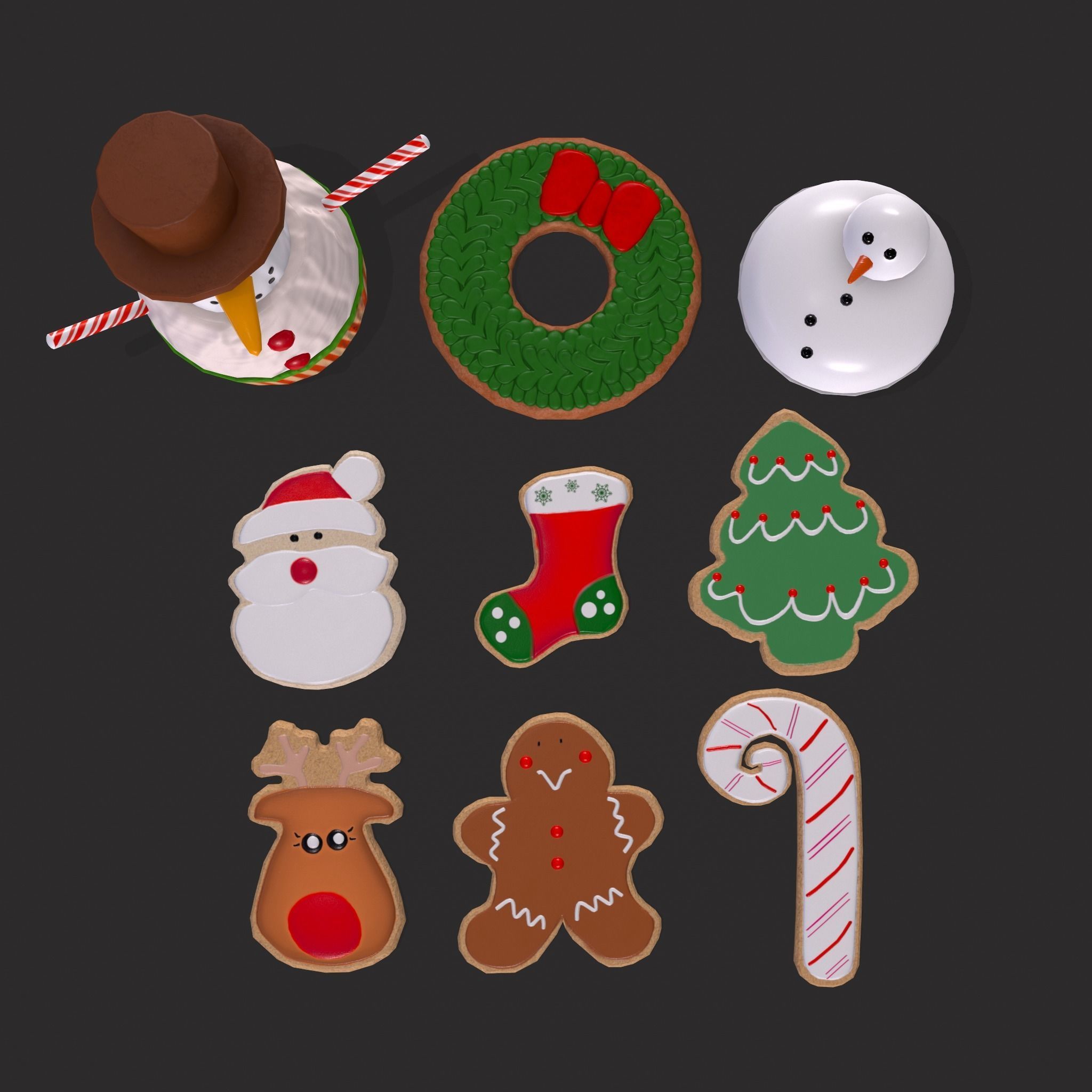 Wreath Cookies and Cupcake 3D Model Collection_12