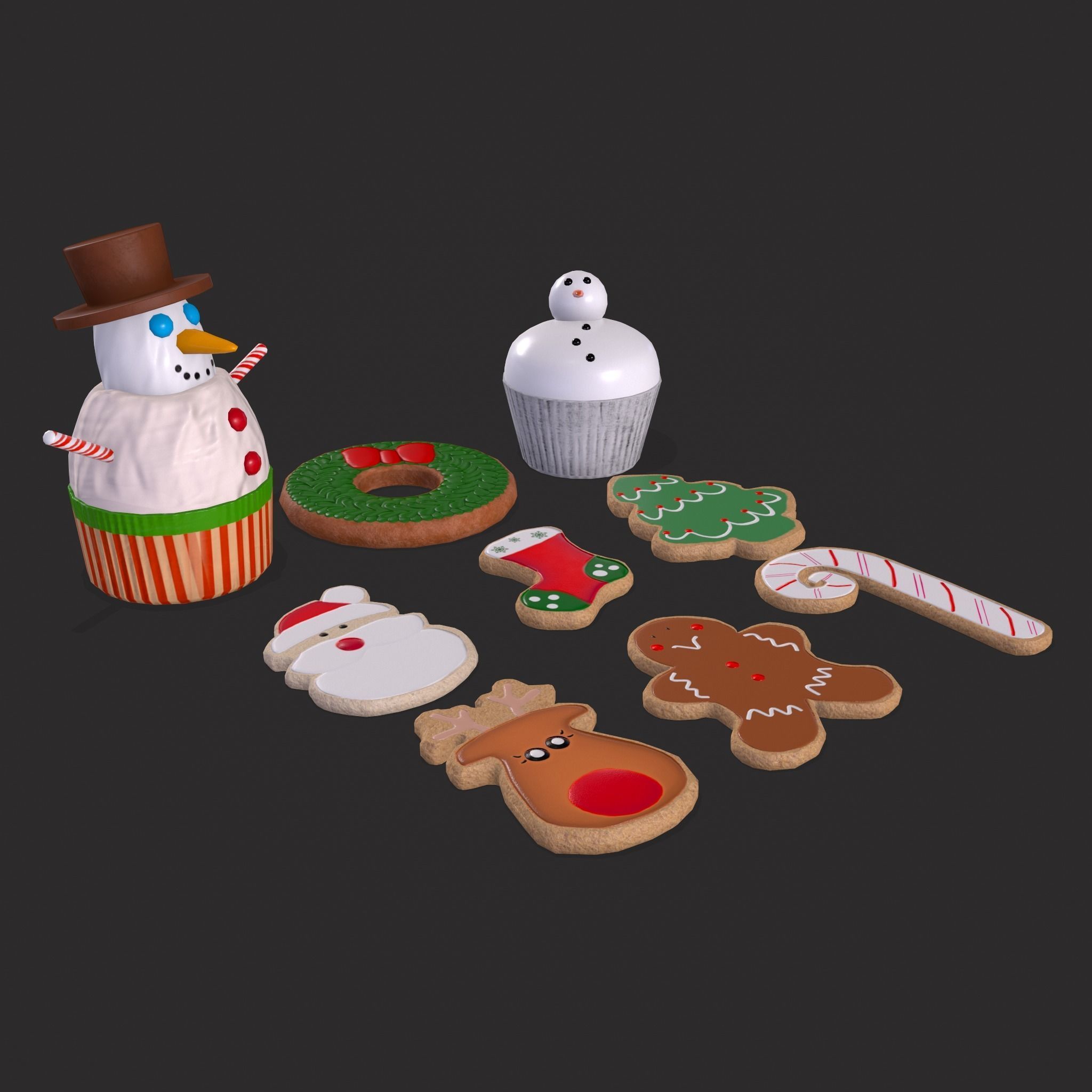 Wreath Cookies and Cupcake 3D Model Collection_16