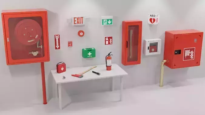 Fire and Safety Tools Low-poly 3D model