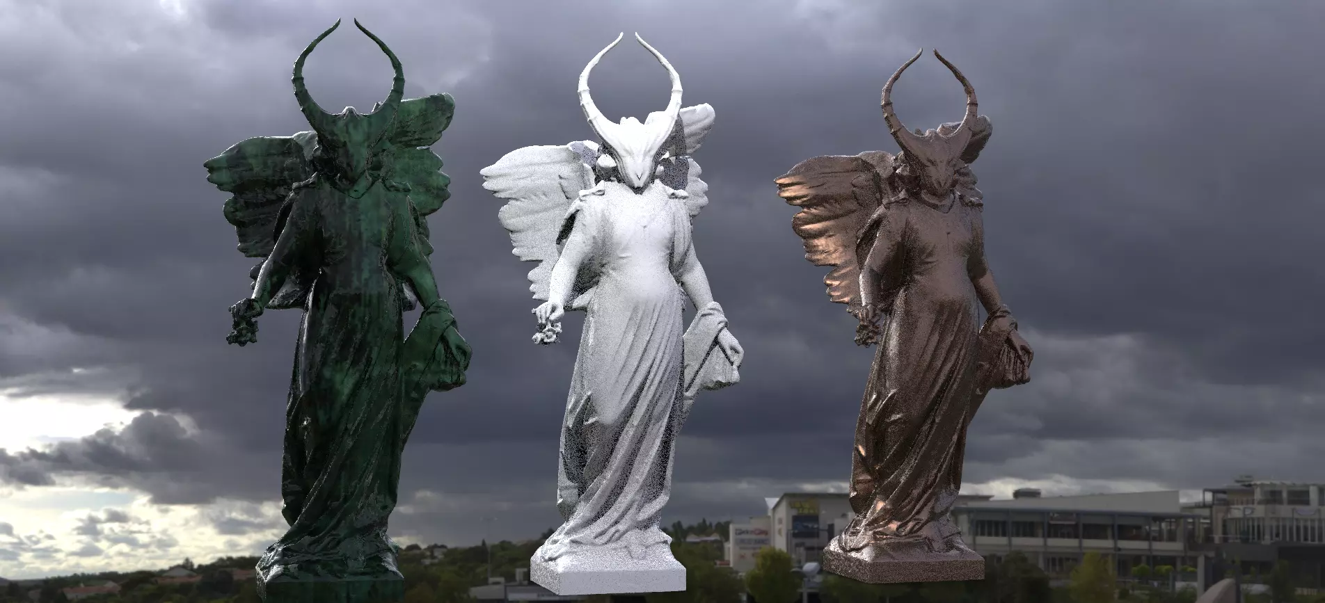 Fallen Angel Ghost Statue  3D model_0