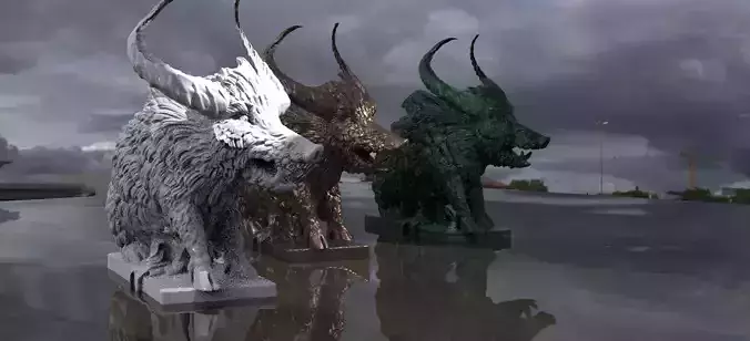 Horned Wild Boar Statue