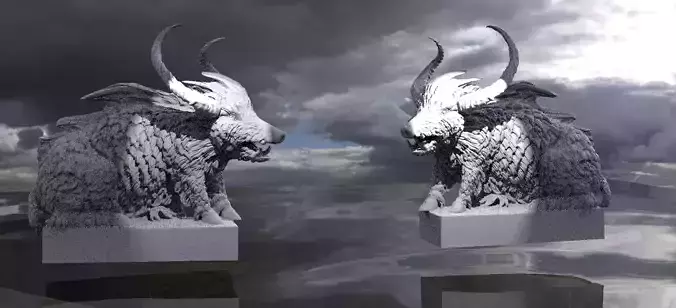 Horned Wild Boar Statue mirrored