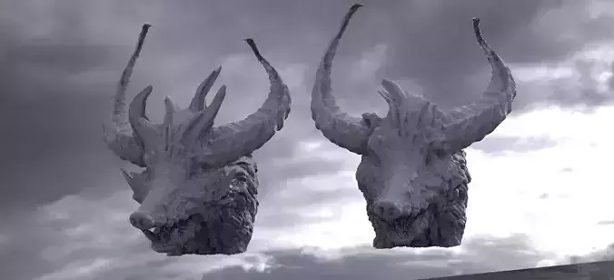 Horned Wild Boar Statue bust 2 designs