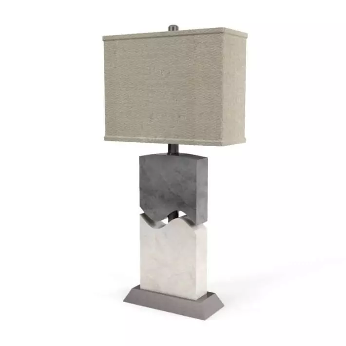 Modern Style Lamp With Decorative Stone And Square Beige Shade 3D model_0