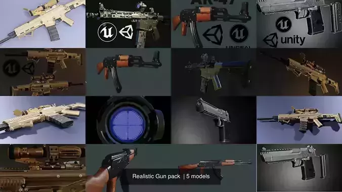 Realistic Gun pack  3D Model Collection