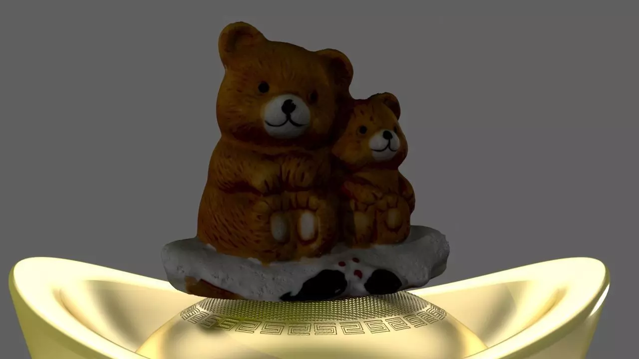 Chinese gold ingot with baby bear 3D model