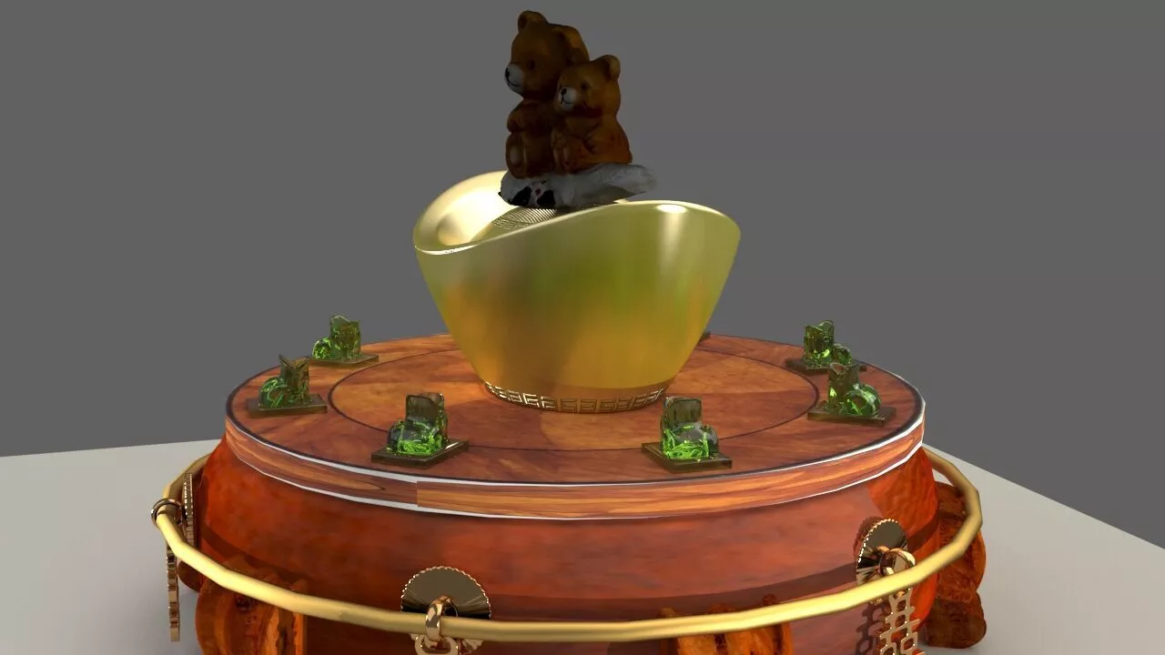 Chinese gold ingot with baby bear 3D model