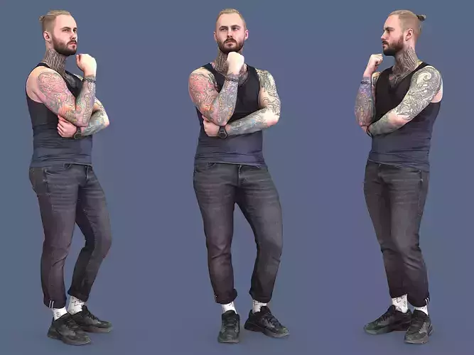 Tattooed Guy Pondered 3D model