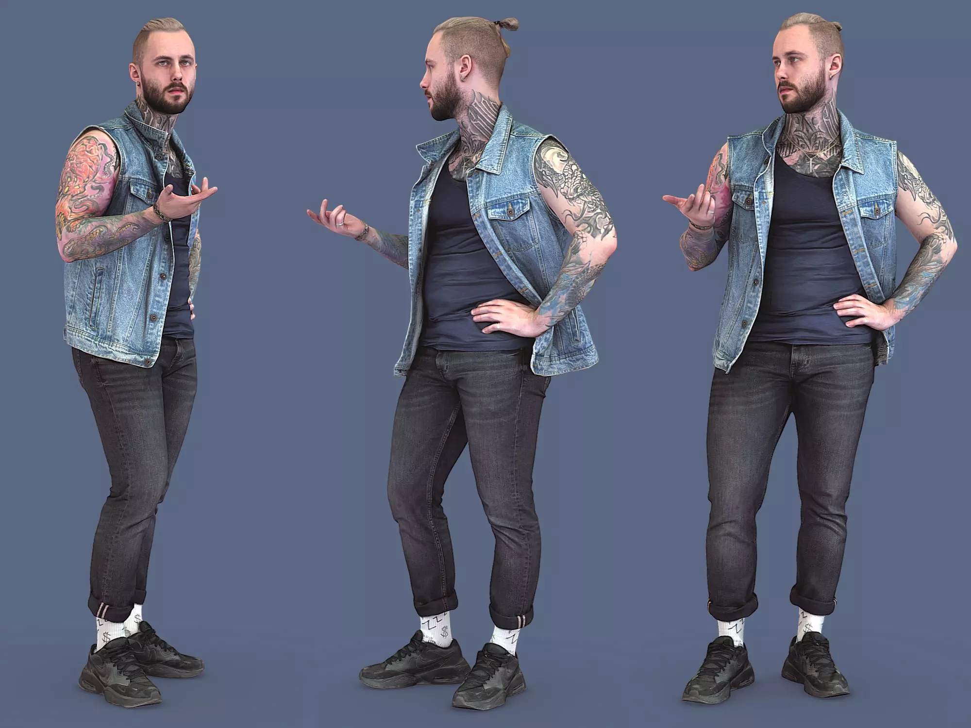 Tattooed Guy in Denim Vest 3D model_0
