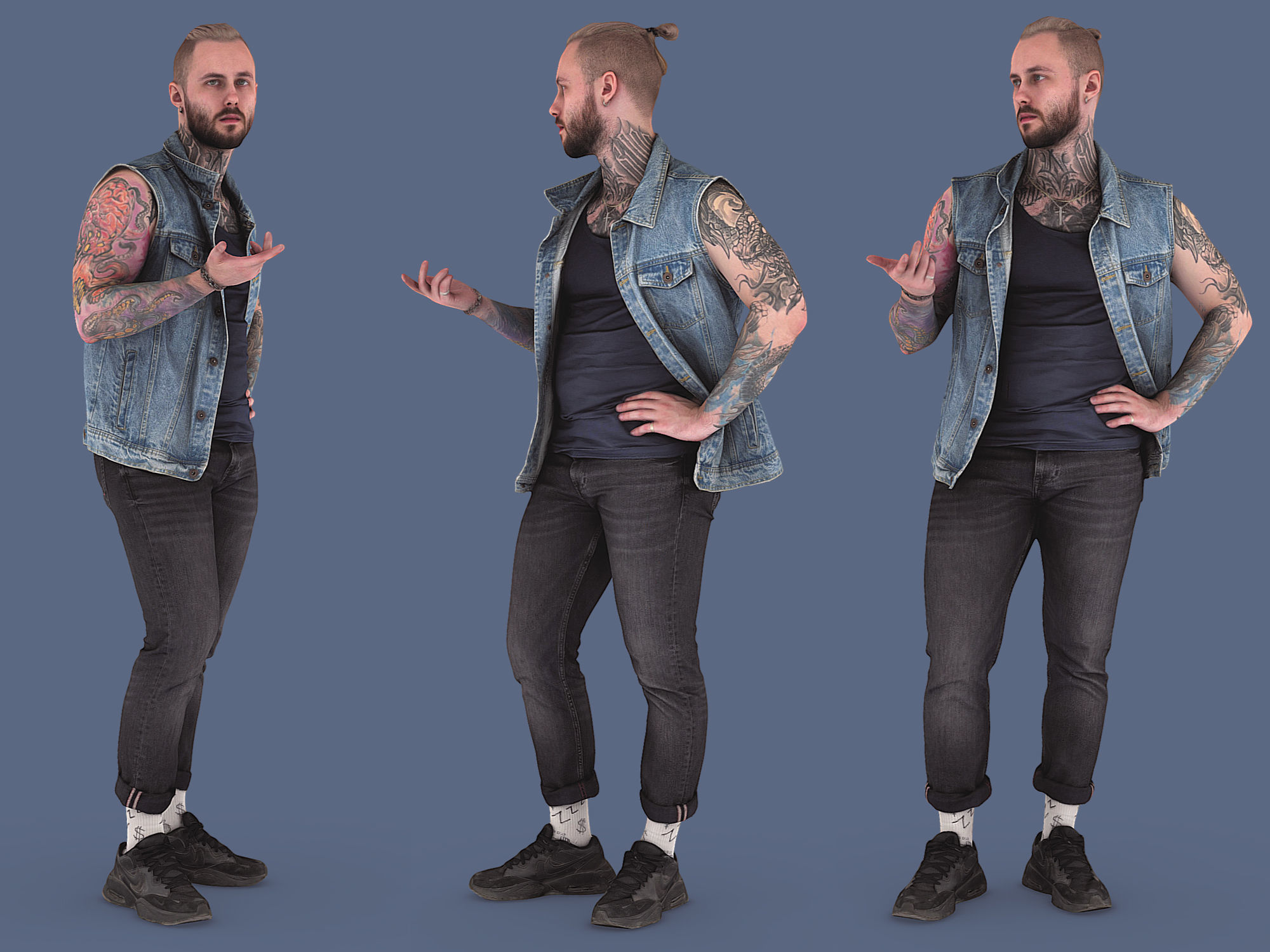 Tattooed Guy in Denim Vest 3D model_1
