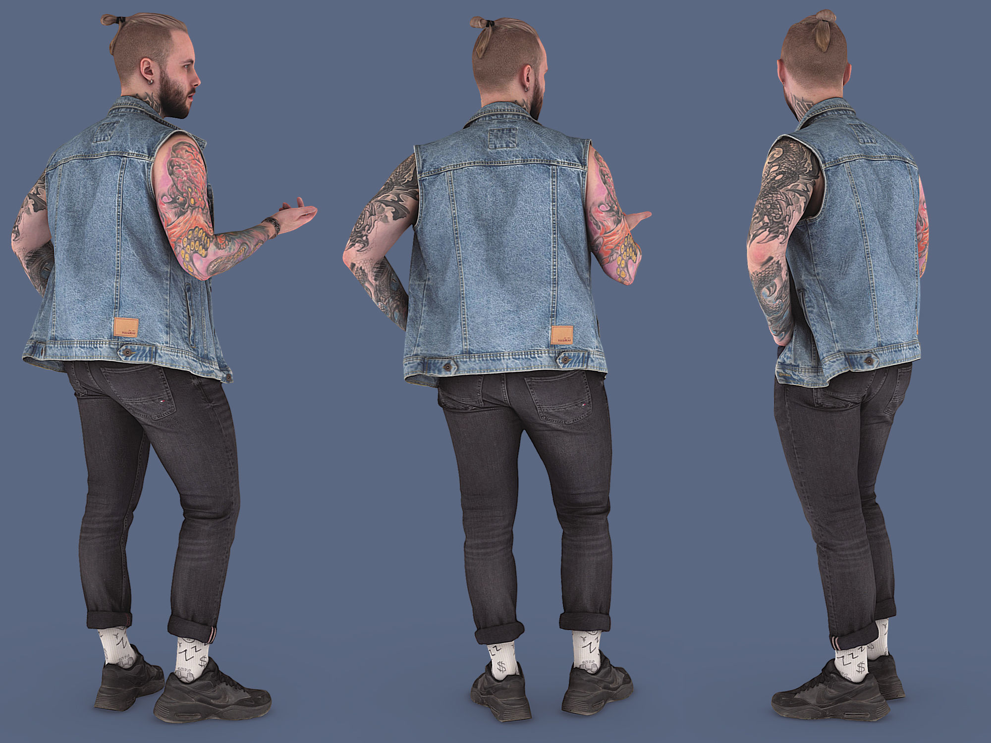Tattooed Guy in Denim Vest 3D model_4
