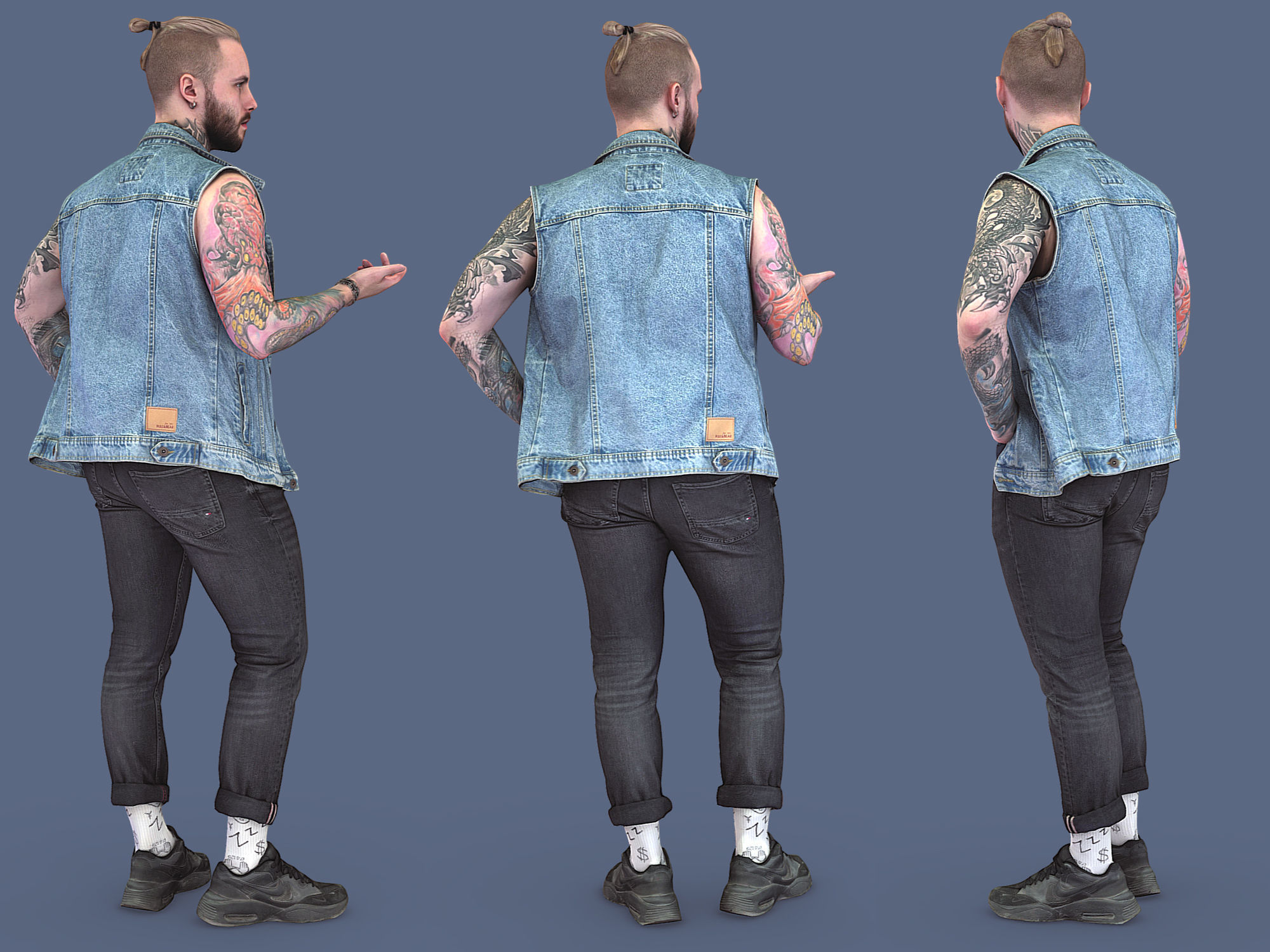 Tattooed Guy in Denim Vest 3D model_3