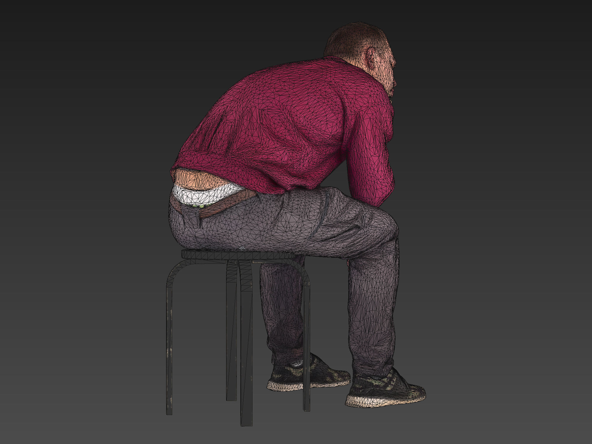 Guy Sits in Line 3D model_8