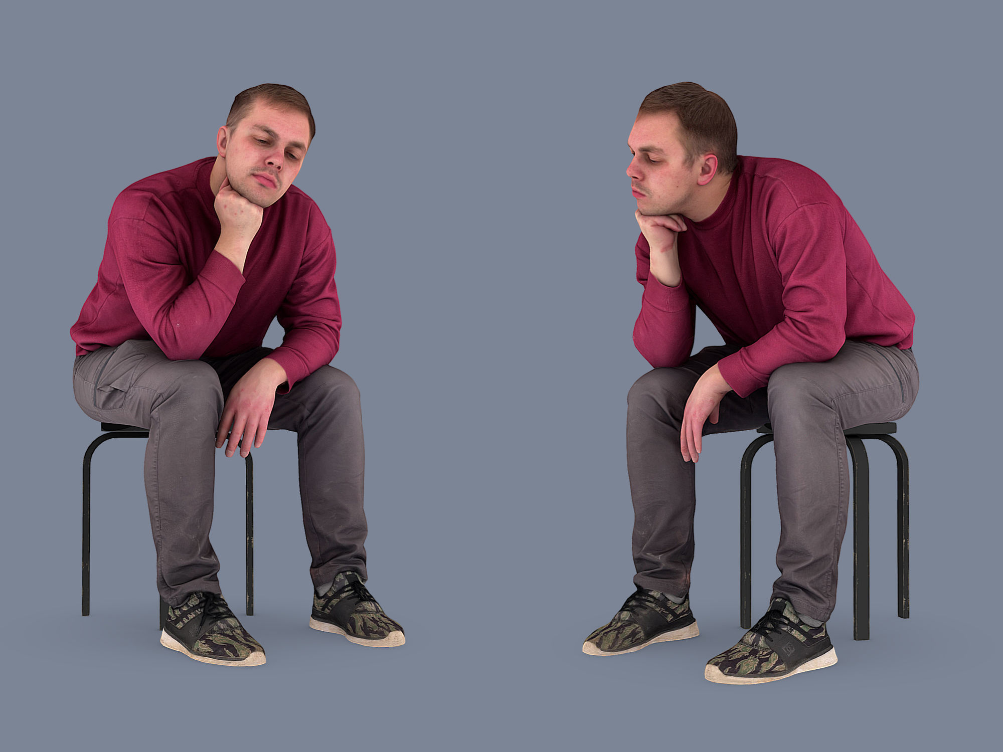 Guy Sits in Line 3D model_1