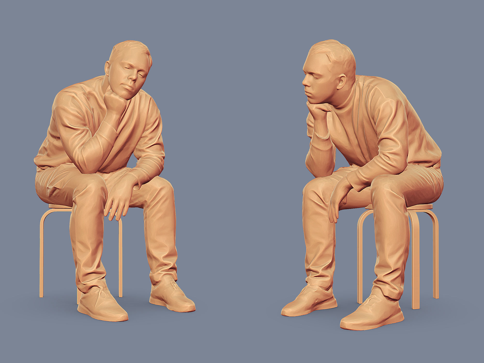 Guy Sits in Line 3D model_2