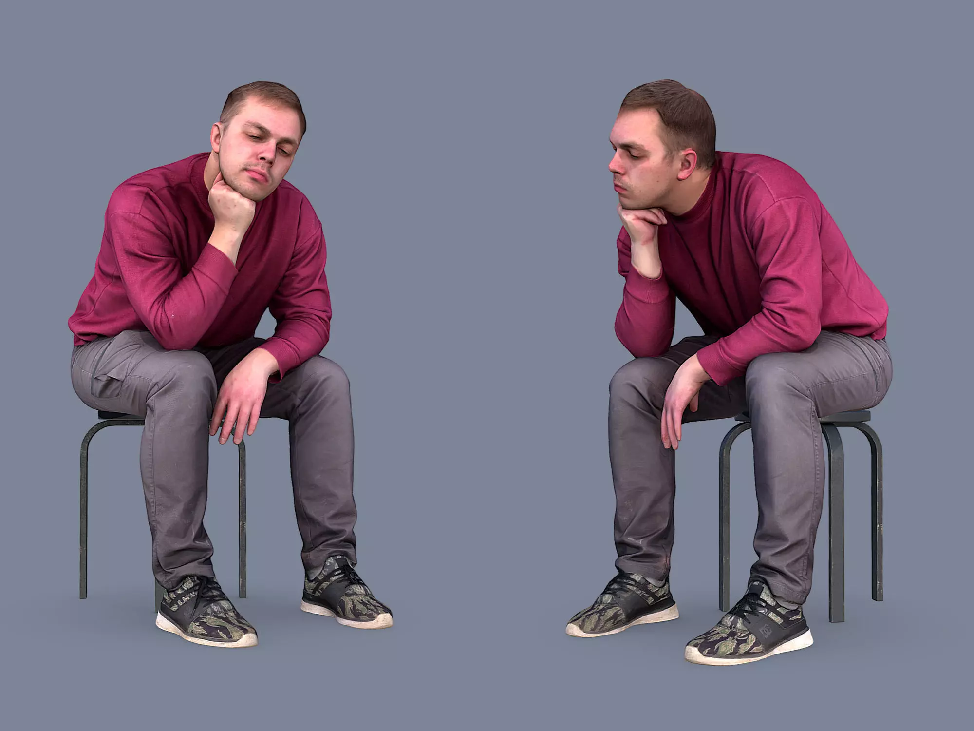 Guy Sits in Line 3D model_0