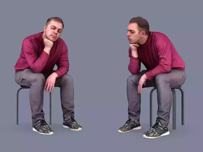 Guy Sits in Line 3D model
