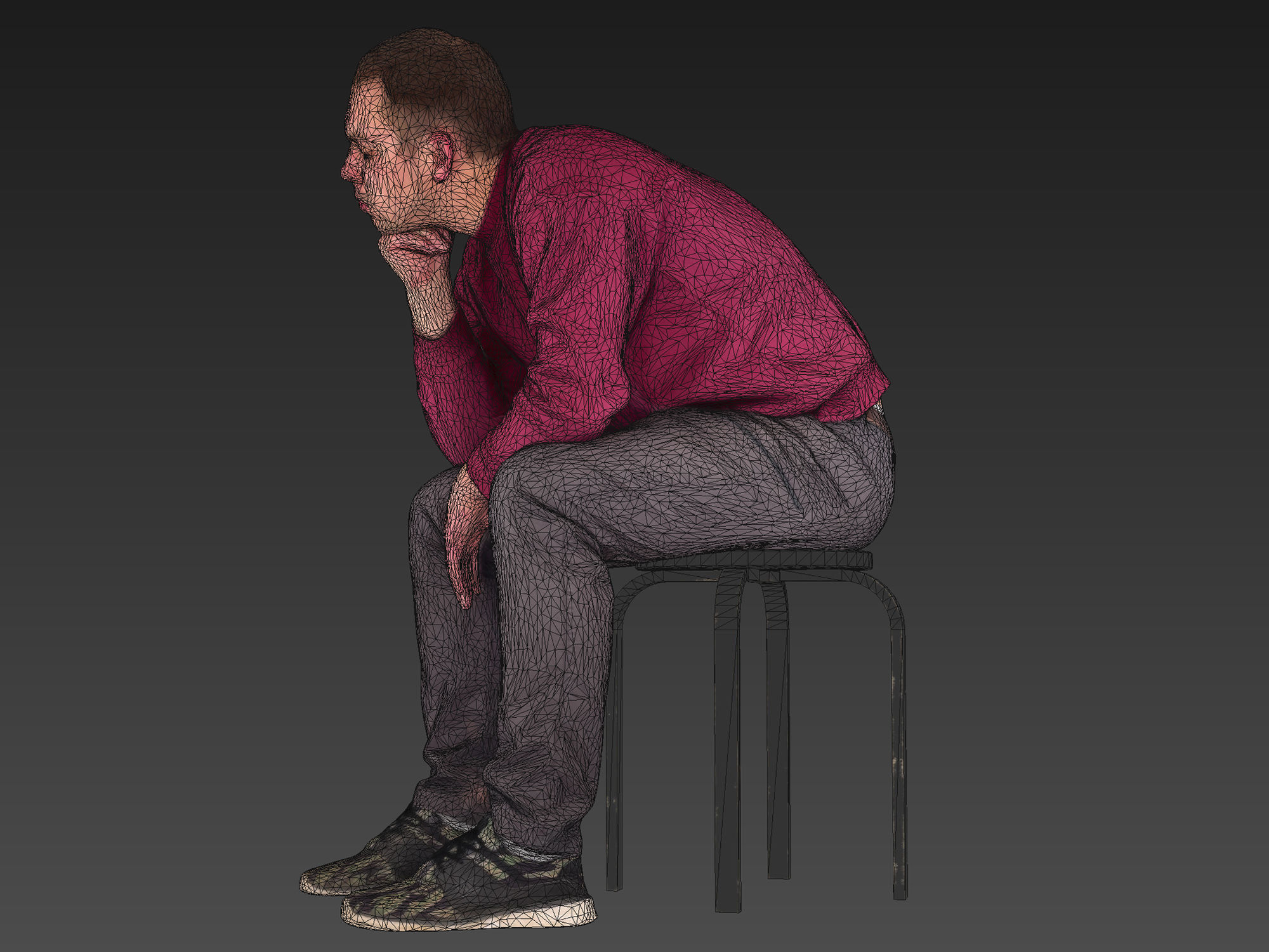 Guy Sits in Line 3D model_9