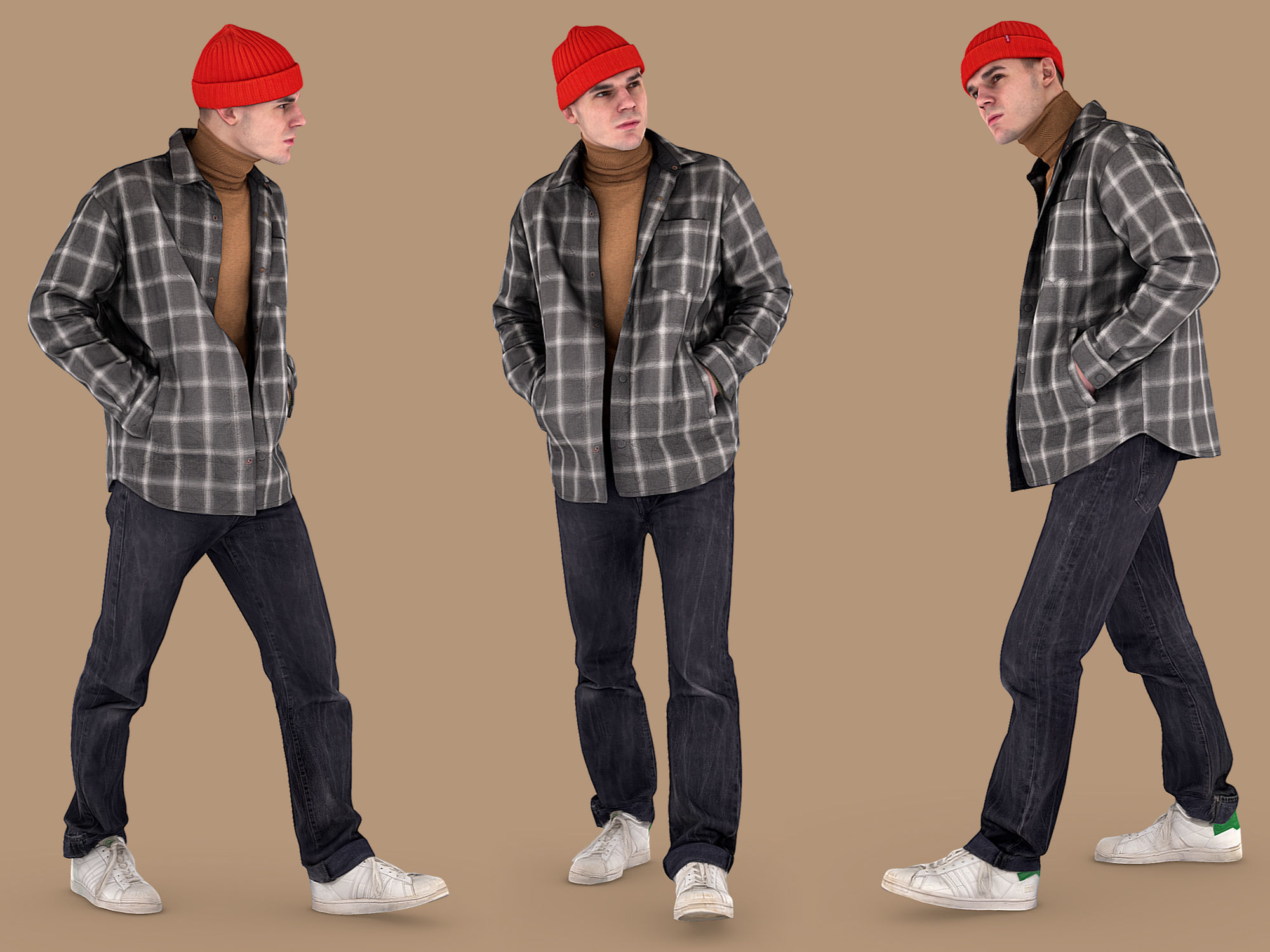 Guy in the Plaid Shirt Walking 3D model_1