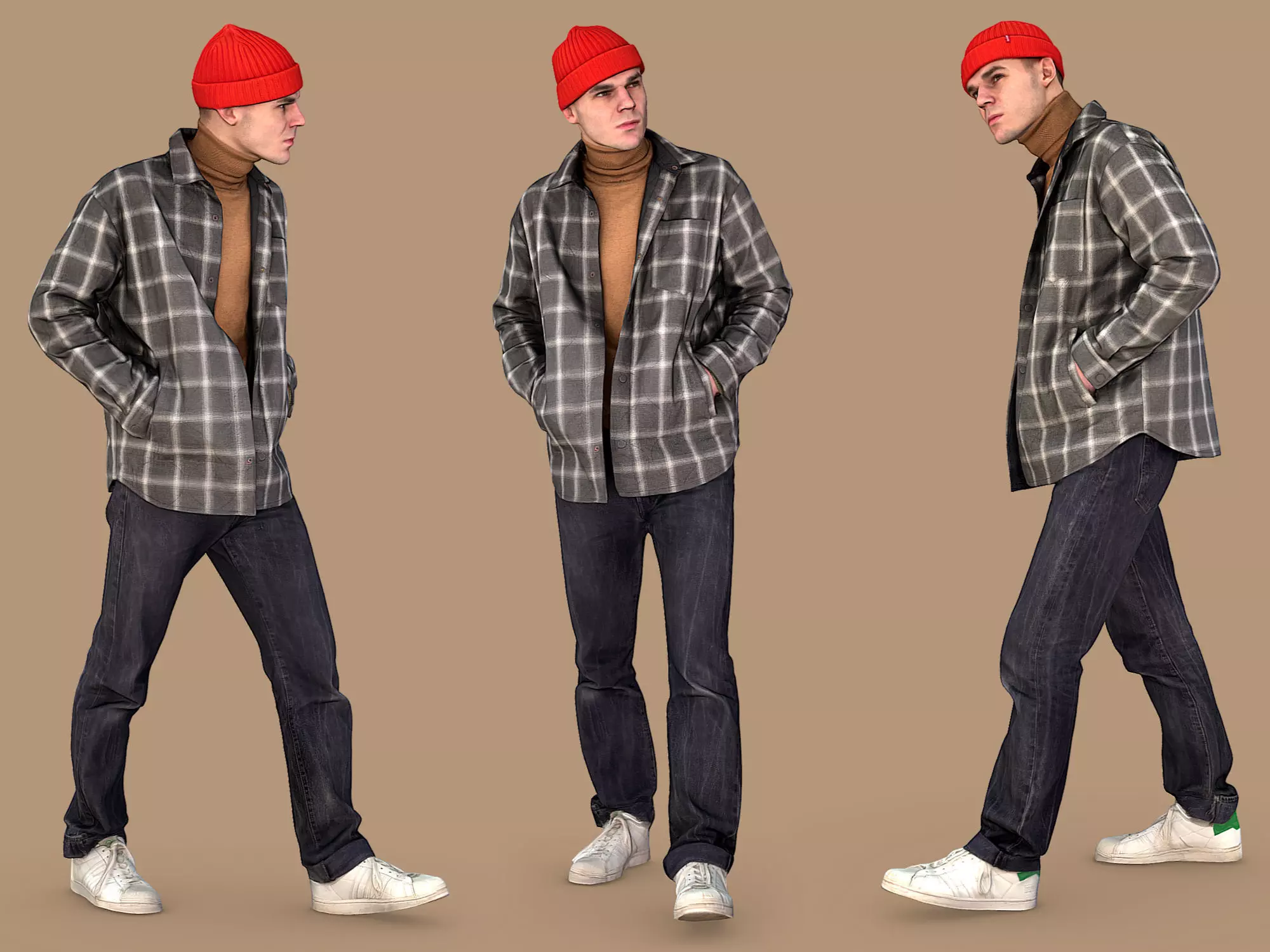 Guy in the Plaid Shirt Walking 3D model_0