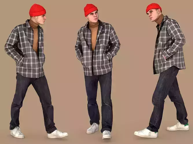Guy in the Plaid Shirt Walking 3D model
