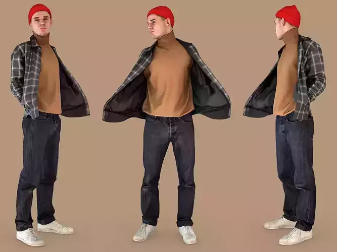 Guy in the Plaid Unbuttoned Shirt 3D model