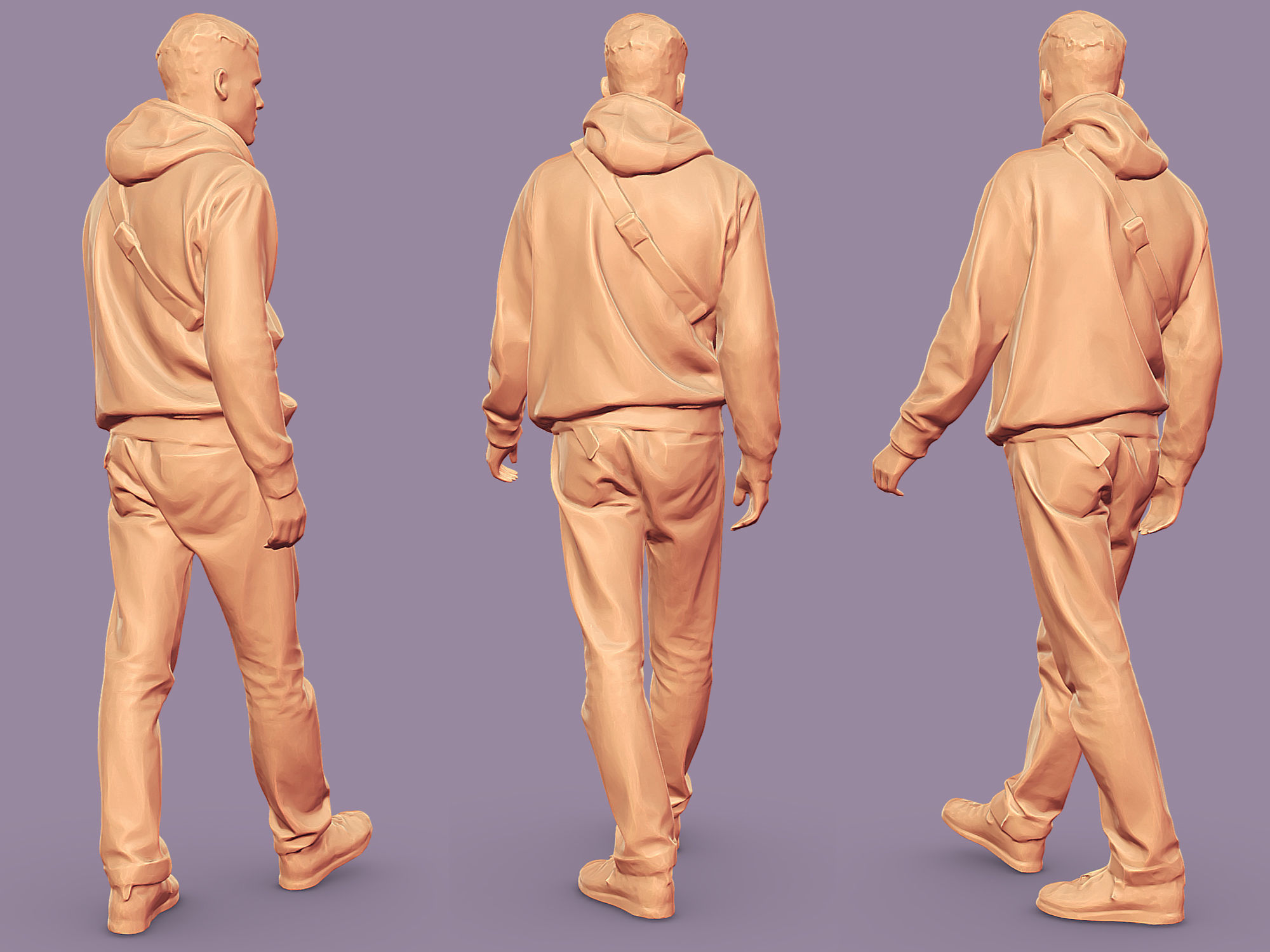 Guy in Lilac Hoodie Is Walking 3D model_5