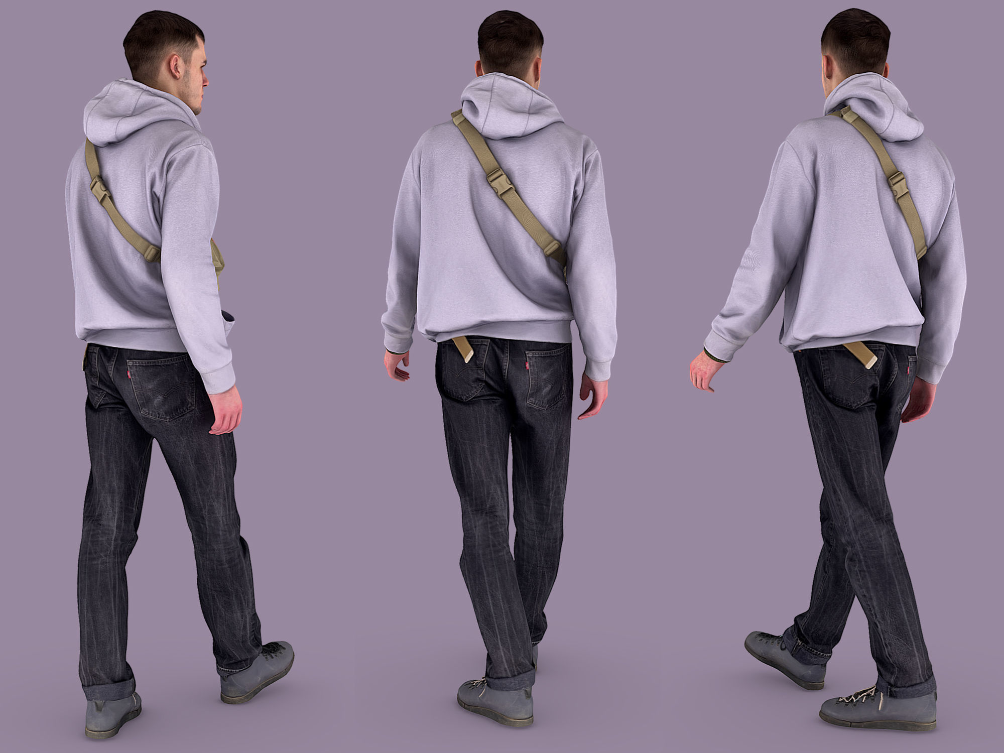 Guy in Lilac Hoodie Is Walking 3D model_4
