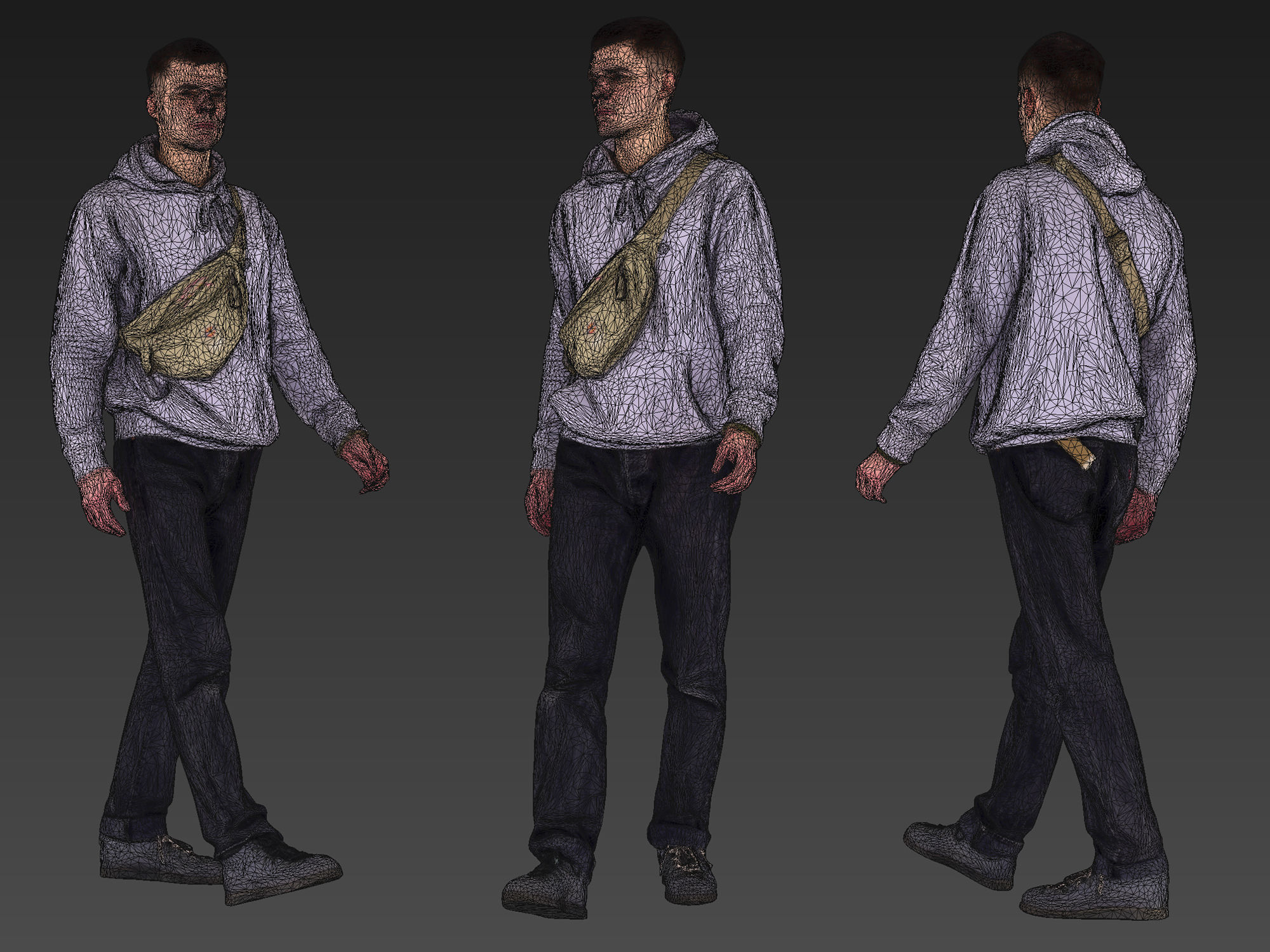Guy in Lilac Hoodie Is Walking 3D model_9