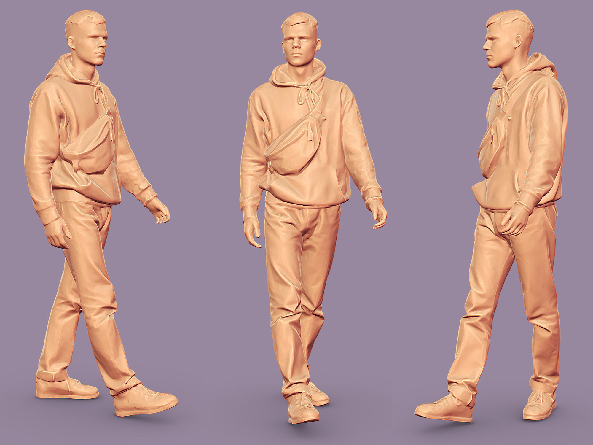 Guy in Lilac Hoodie Is Walking 3D model_2