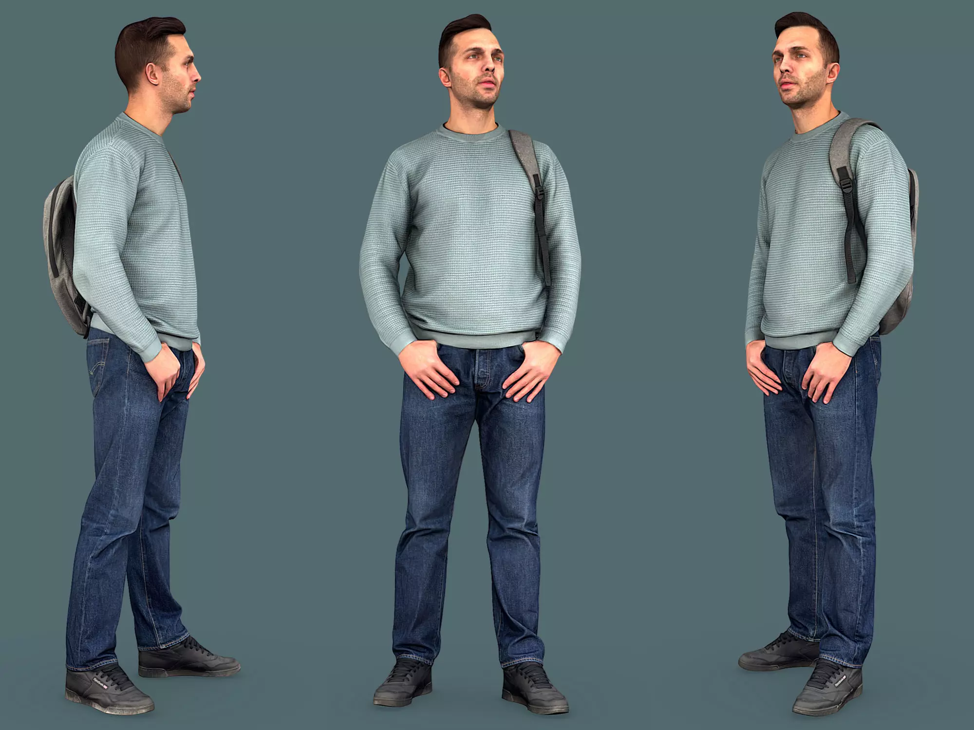 Handsome Guy in a Blue Sweater 3D model_0
