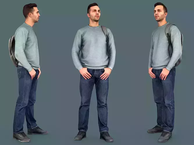 Handsome Guy in a Blue Sweater 3D model