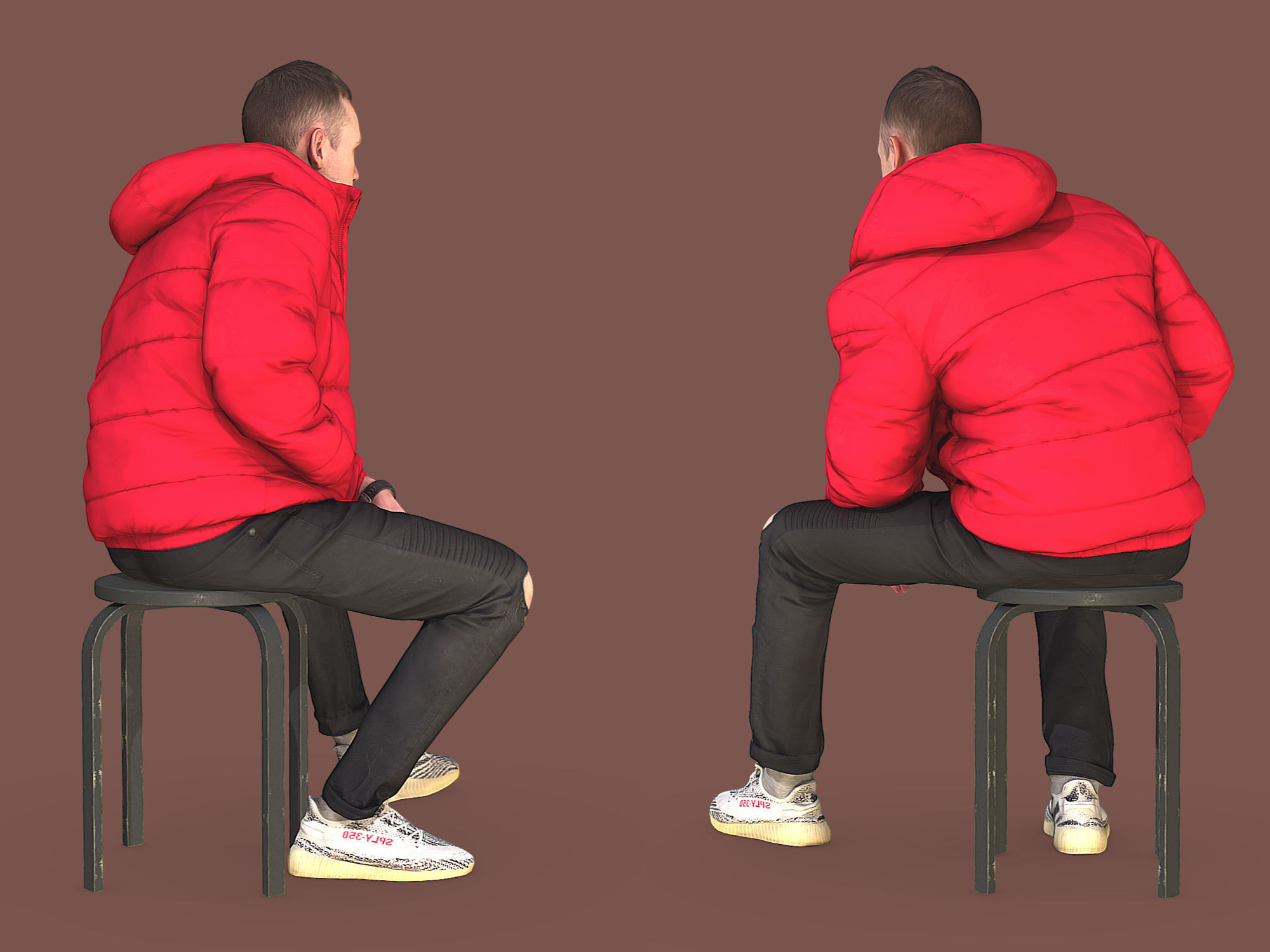 Handsome Guy in Jeans with Torn Knees Sitting 3D model_3
