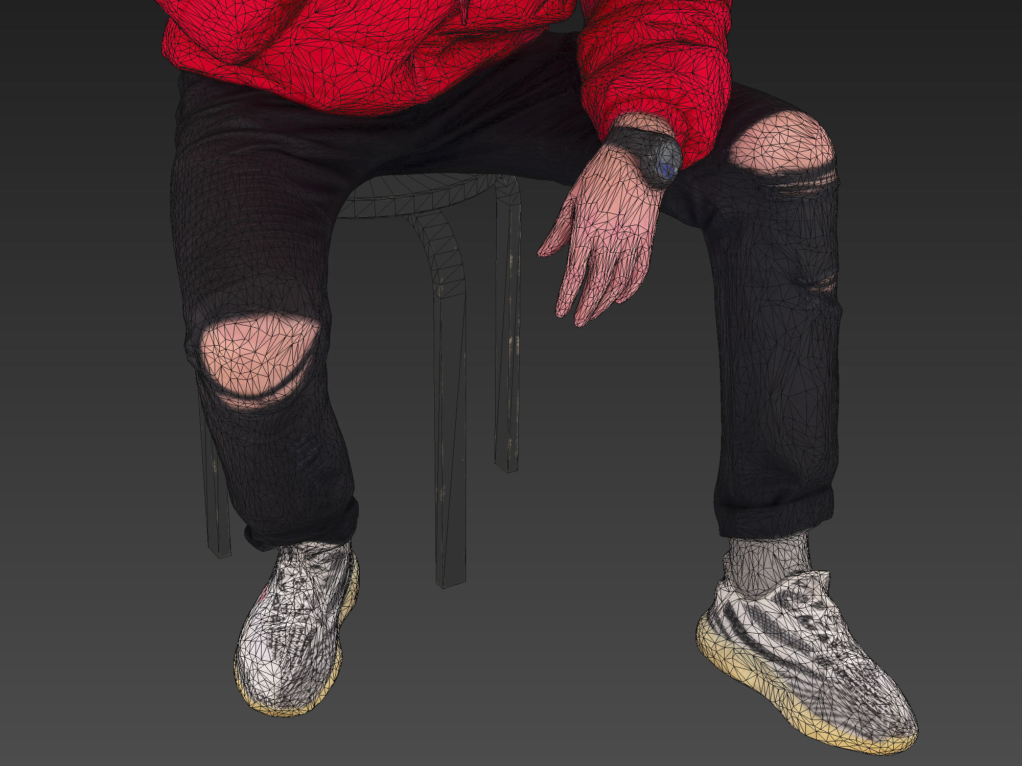 Handsome Guy in Jeans with Torn Knees Sitting 3D model_8