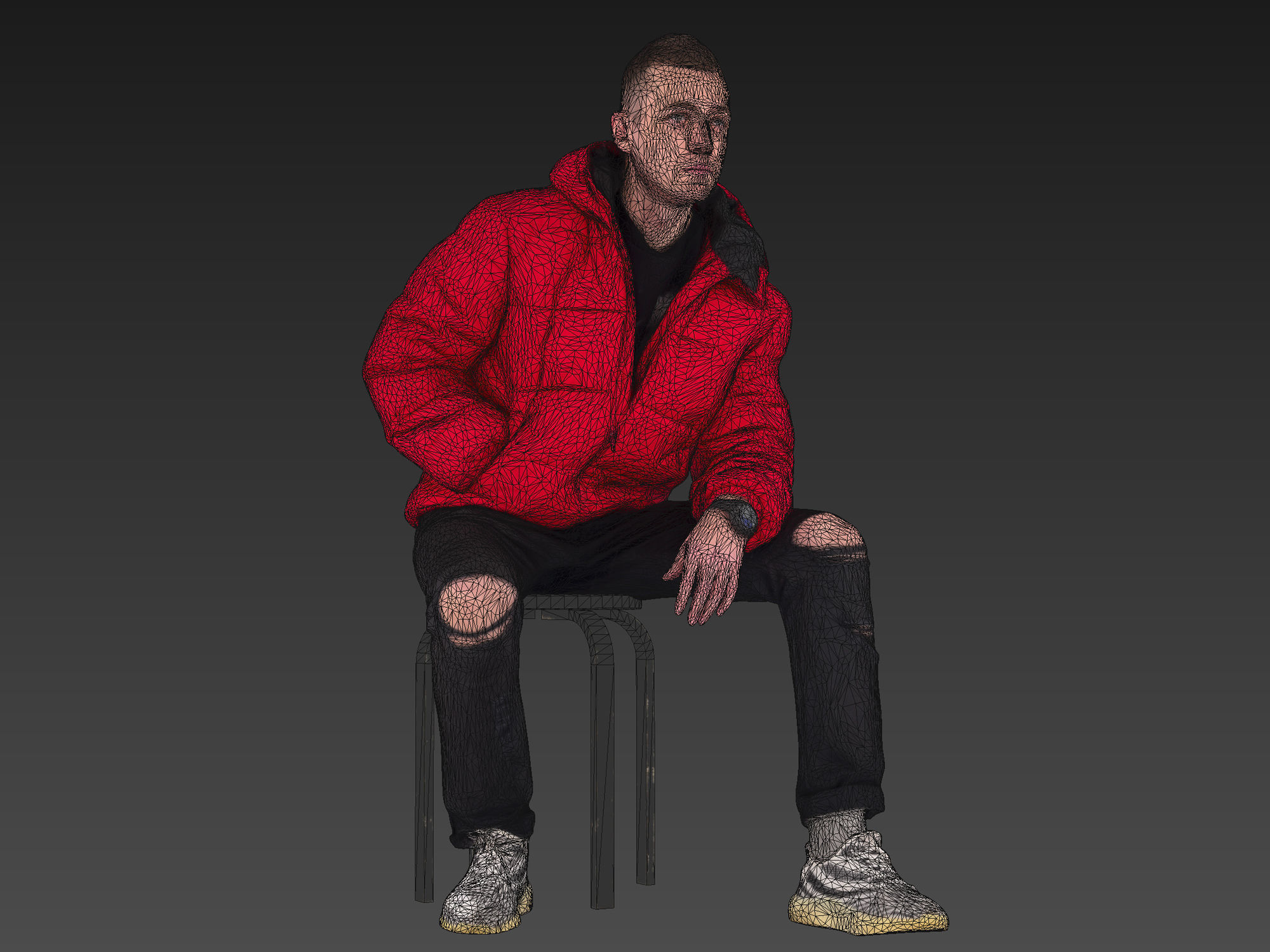 Handsome Guy in Jeans with Torn Knees Sitting 3D model_6