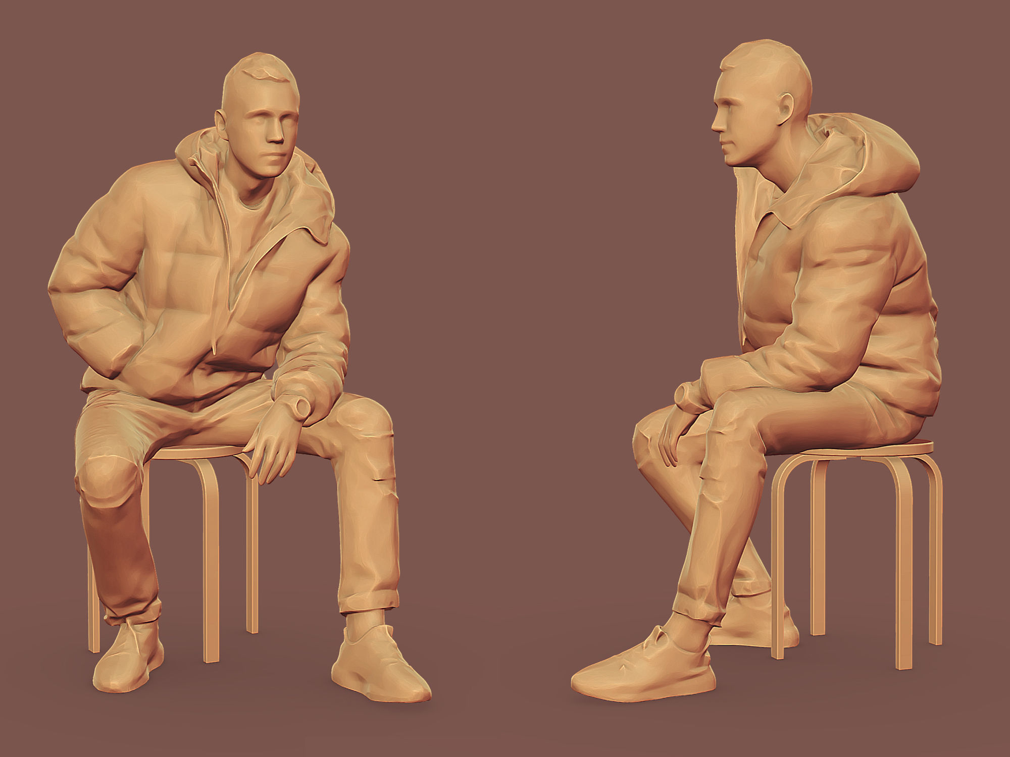 Handsome Guy in Jeans with Torn Knees Sitting 3D model_2