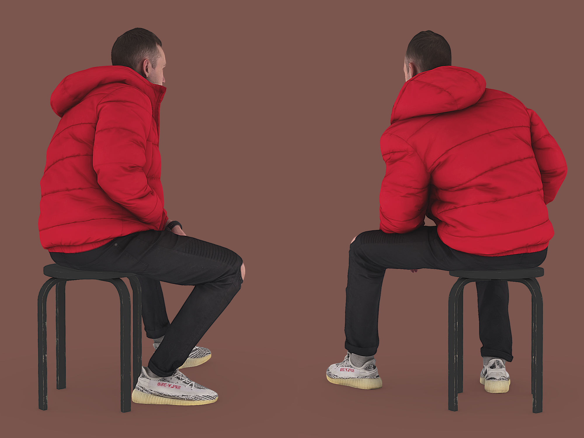 Handsome Guy in Jeans with Torn Knees Sitting 3D model_4