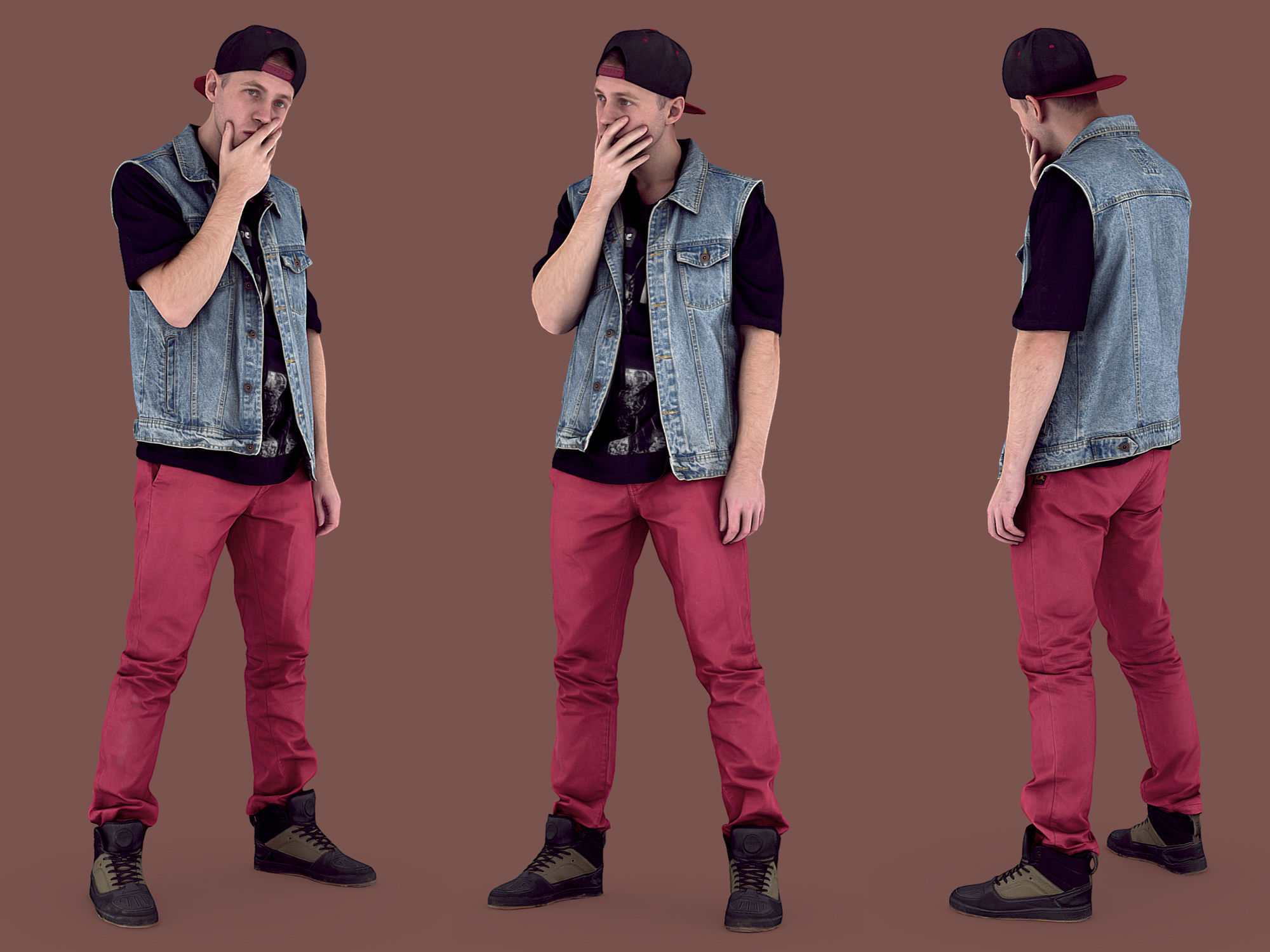 Young Rapper in Red Pants 3D model_1