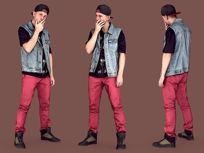 Young Rapper in Red Pants 3D model