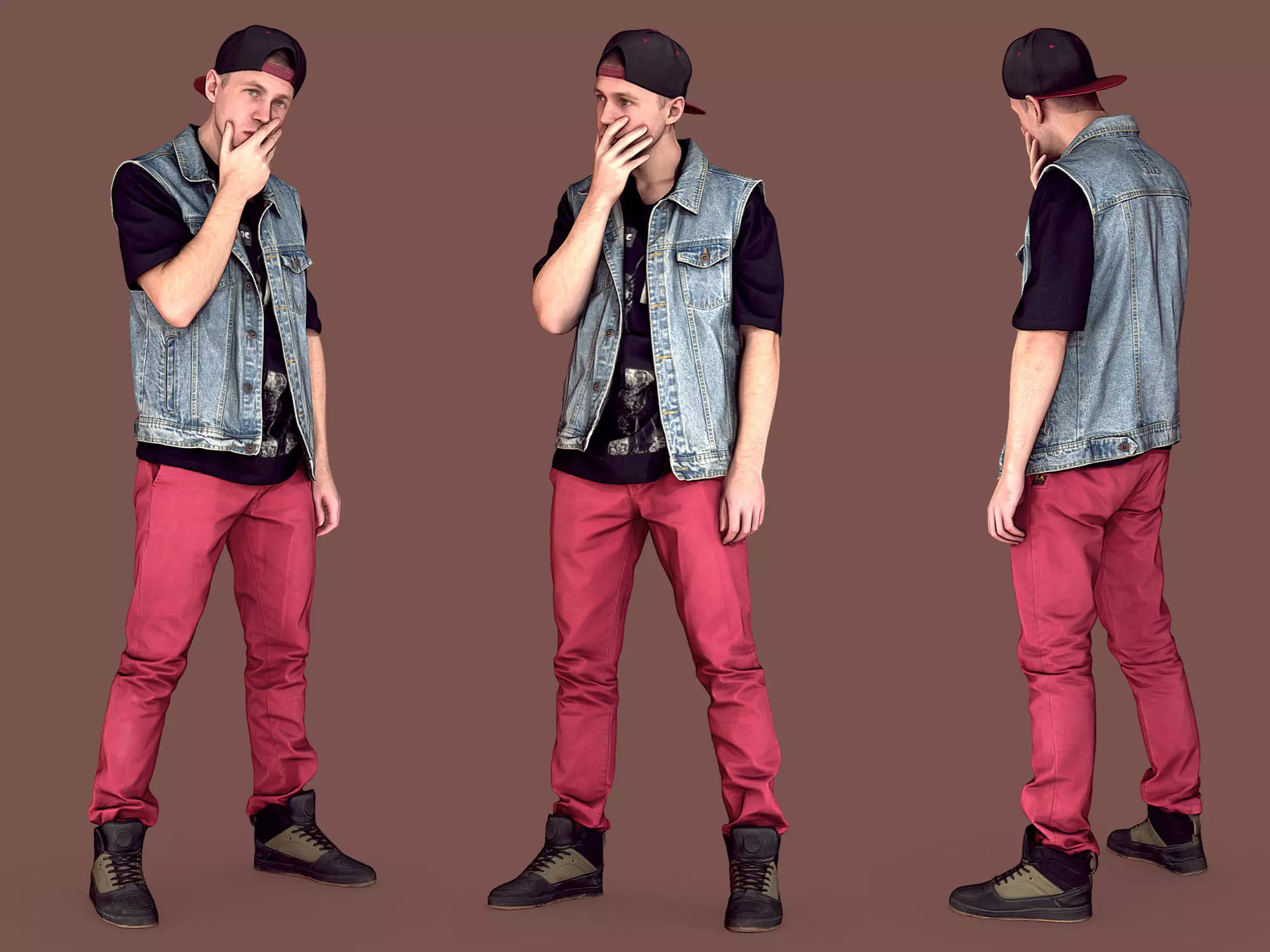 Young Rapper in Red Pants 3D model_0
