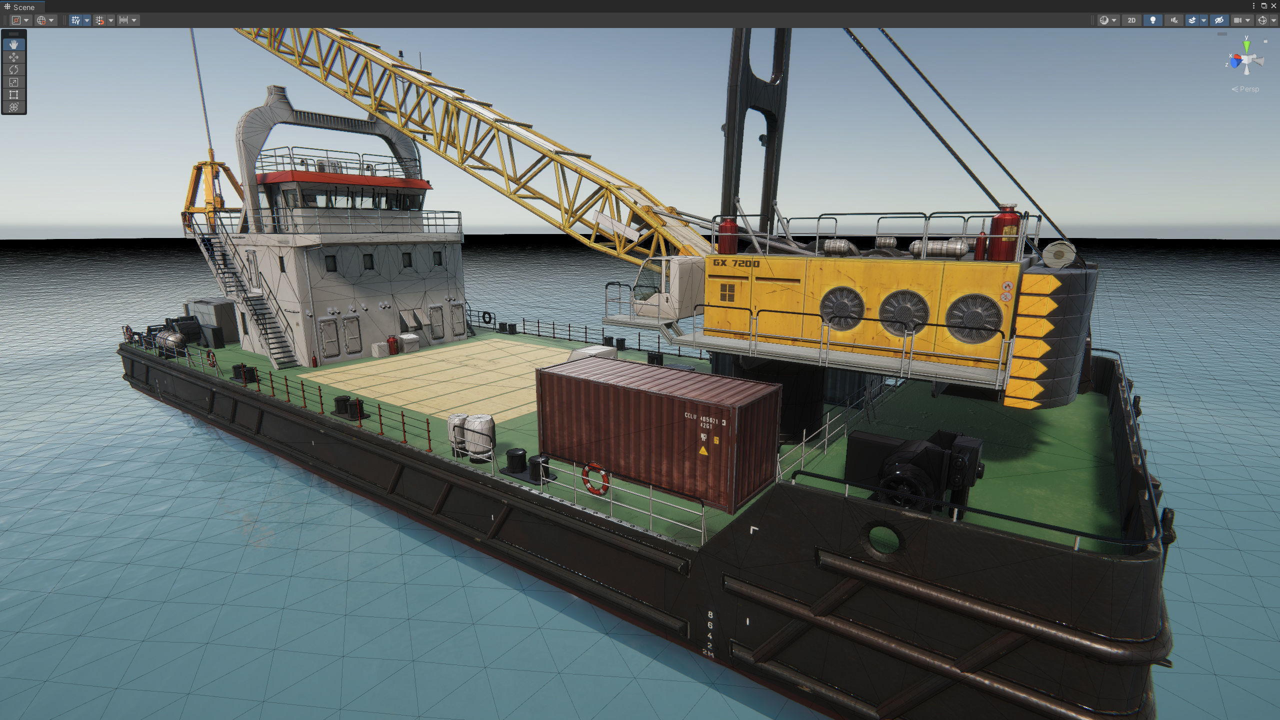 Crane Barge - low poly Low-poly 3D model_36