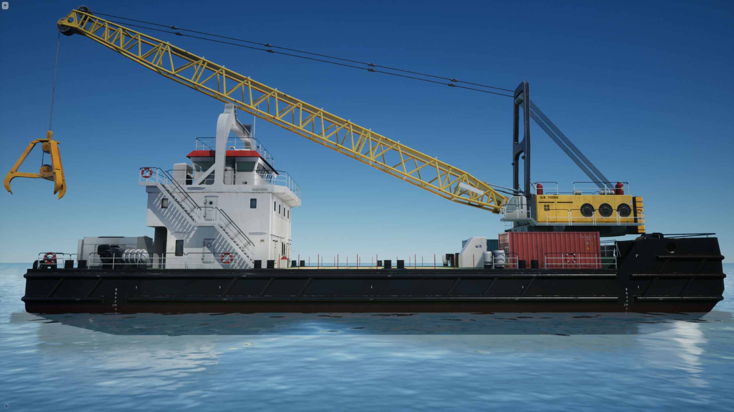 Crane Barge - low poly Low-poly 3D model_4