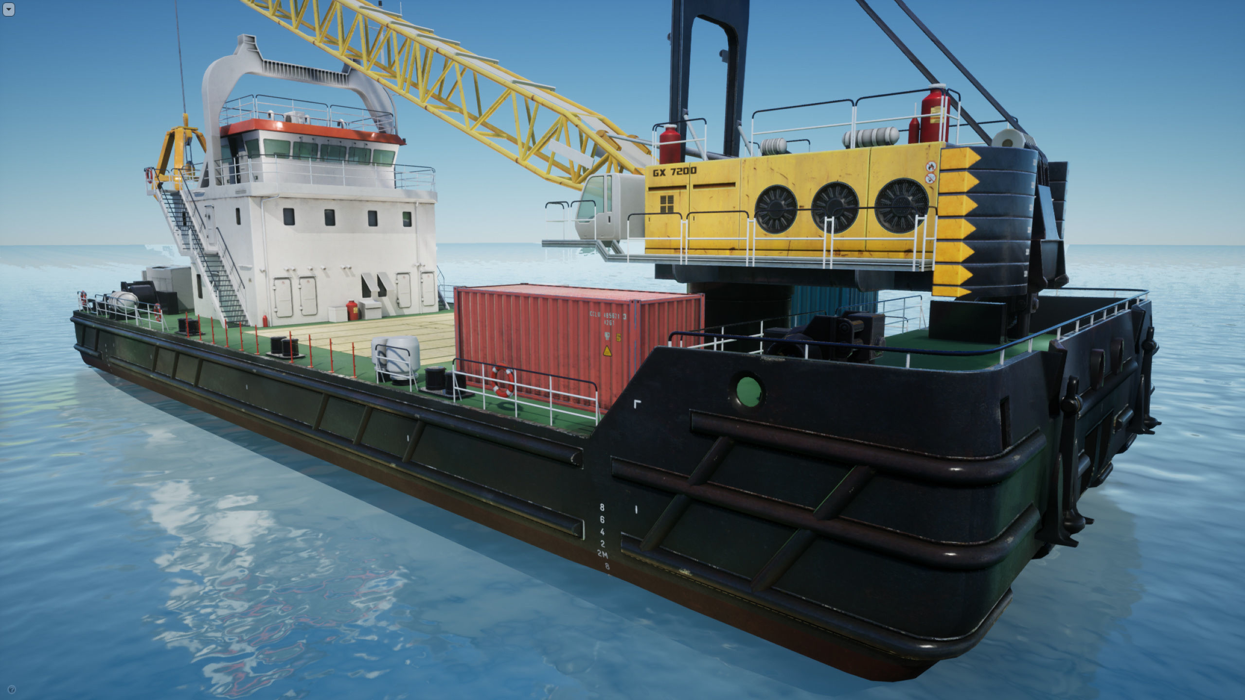 Crane Barge - low poly Low-poly 3D model_9