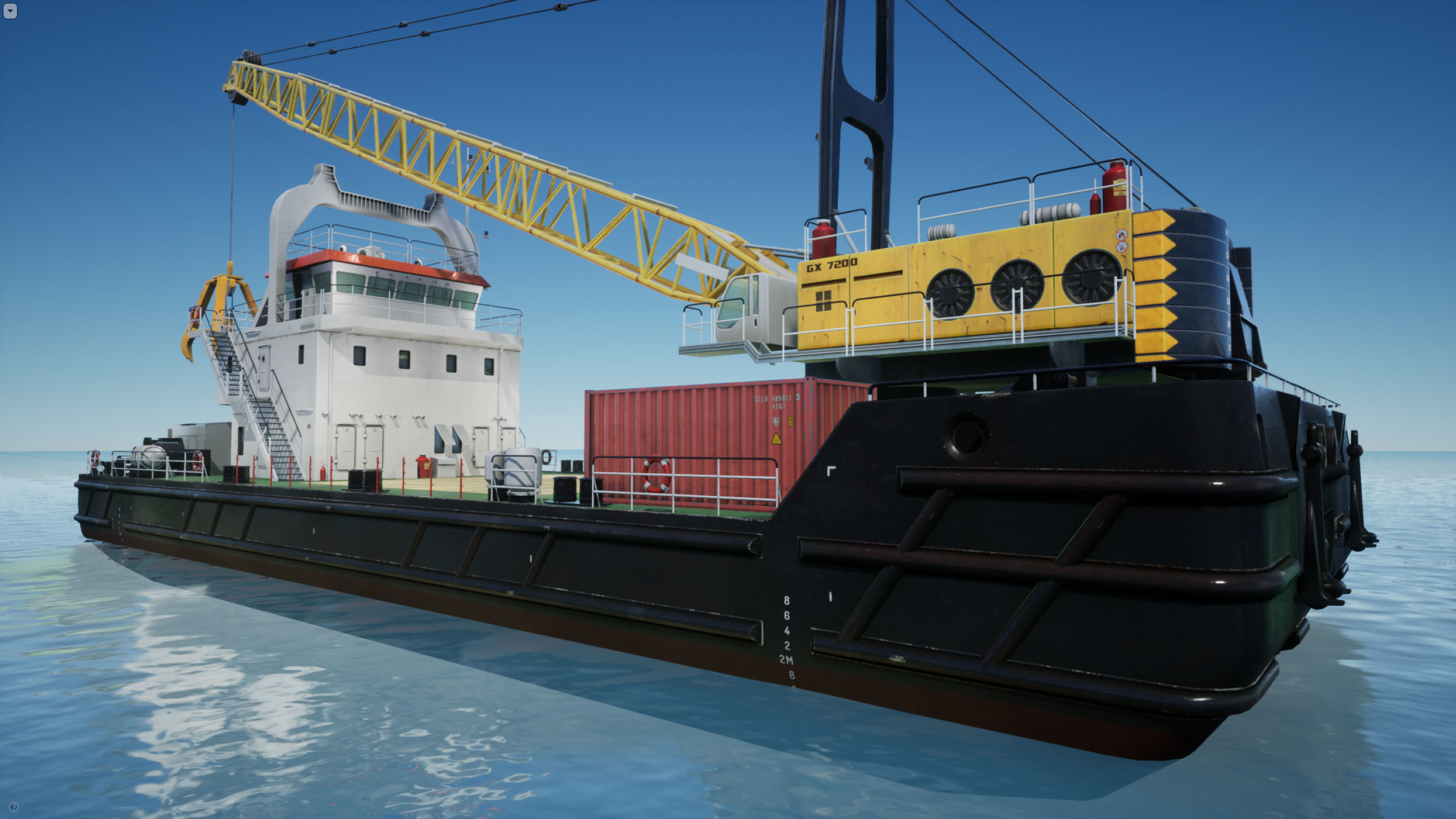 Crane Barge - low poly Low-poly 3D model_2