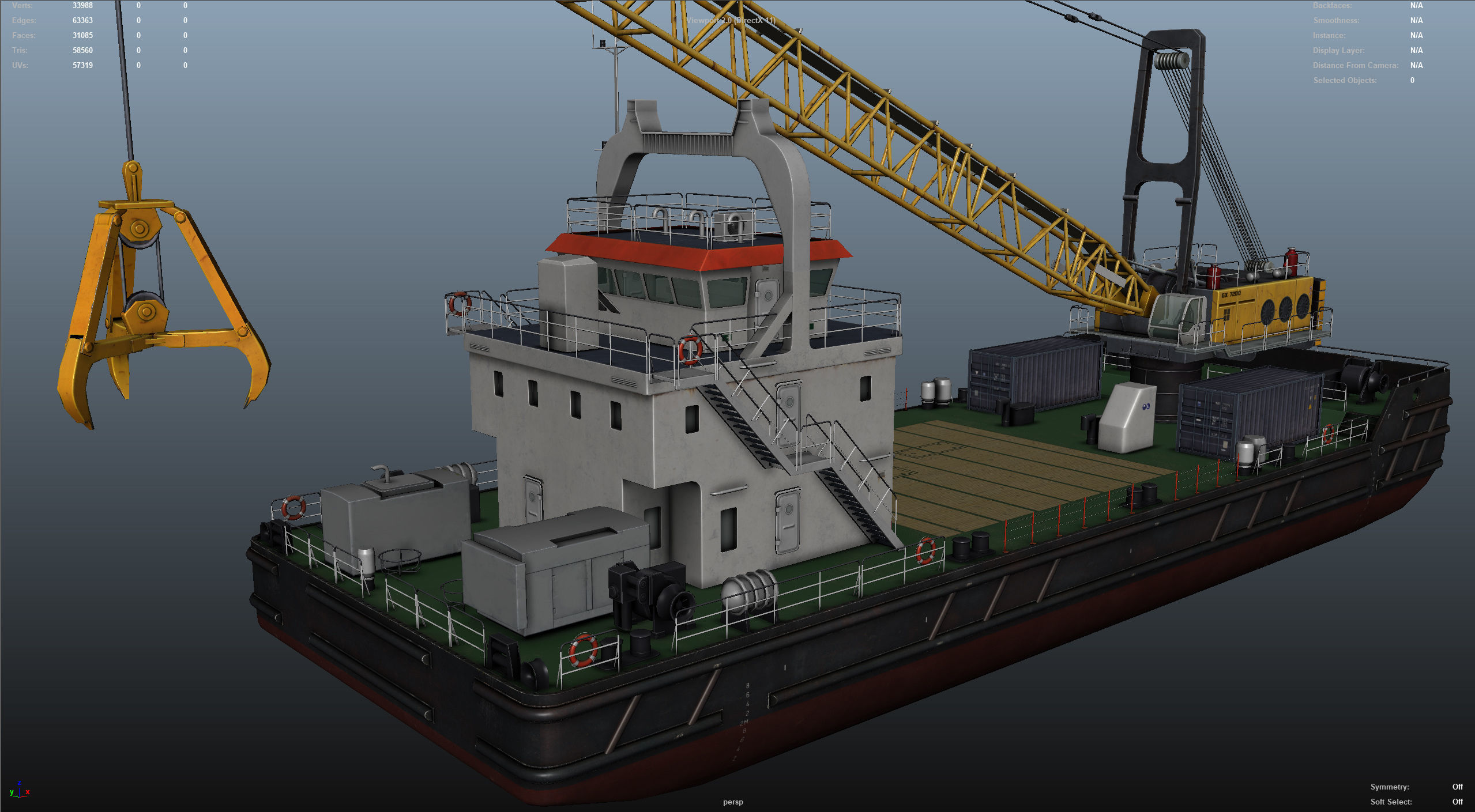 Crane Barge - low poly Low-poly 3D model_42