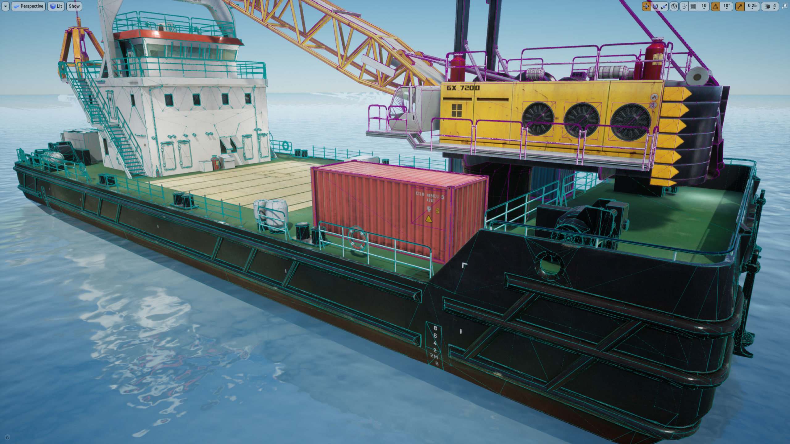 Crane Barge - low poly Low-poly 3D model_25