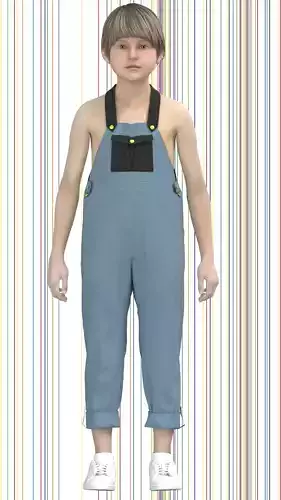 3d model Boys denim Dungaree Low-poly 3D model