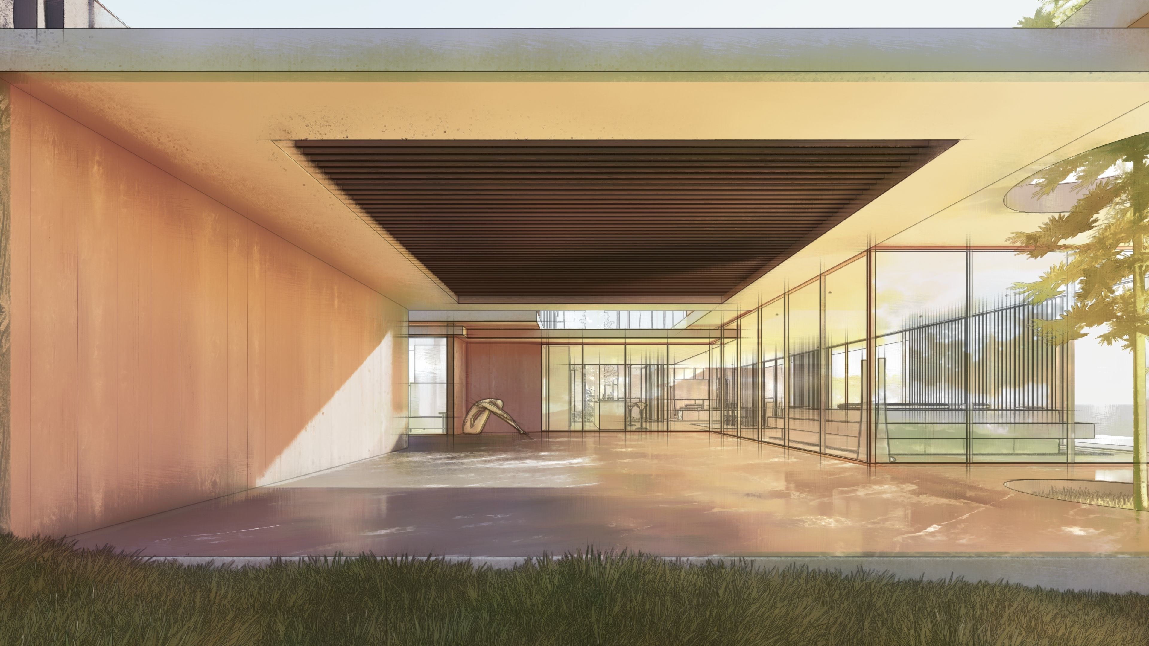 Modern beach house with interior and 3d grass 3D model_23